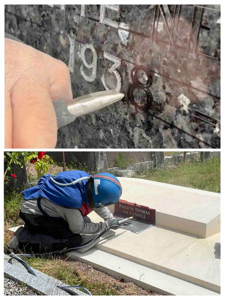 gravure funéraire ciseaux et sablage